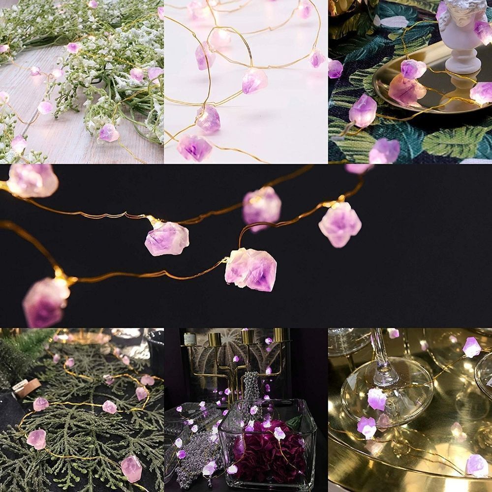 9ft 10in (3 meters) Rough Raw Amethyst Crystal Fairy Light Witch Decor